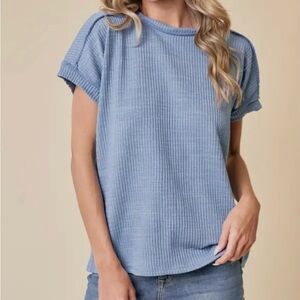 Blue spring knit ribbed top NWT